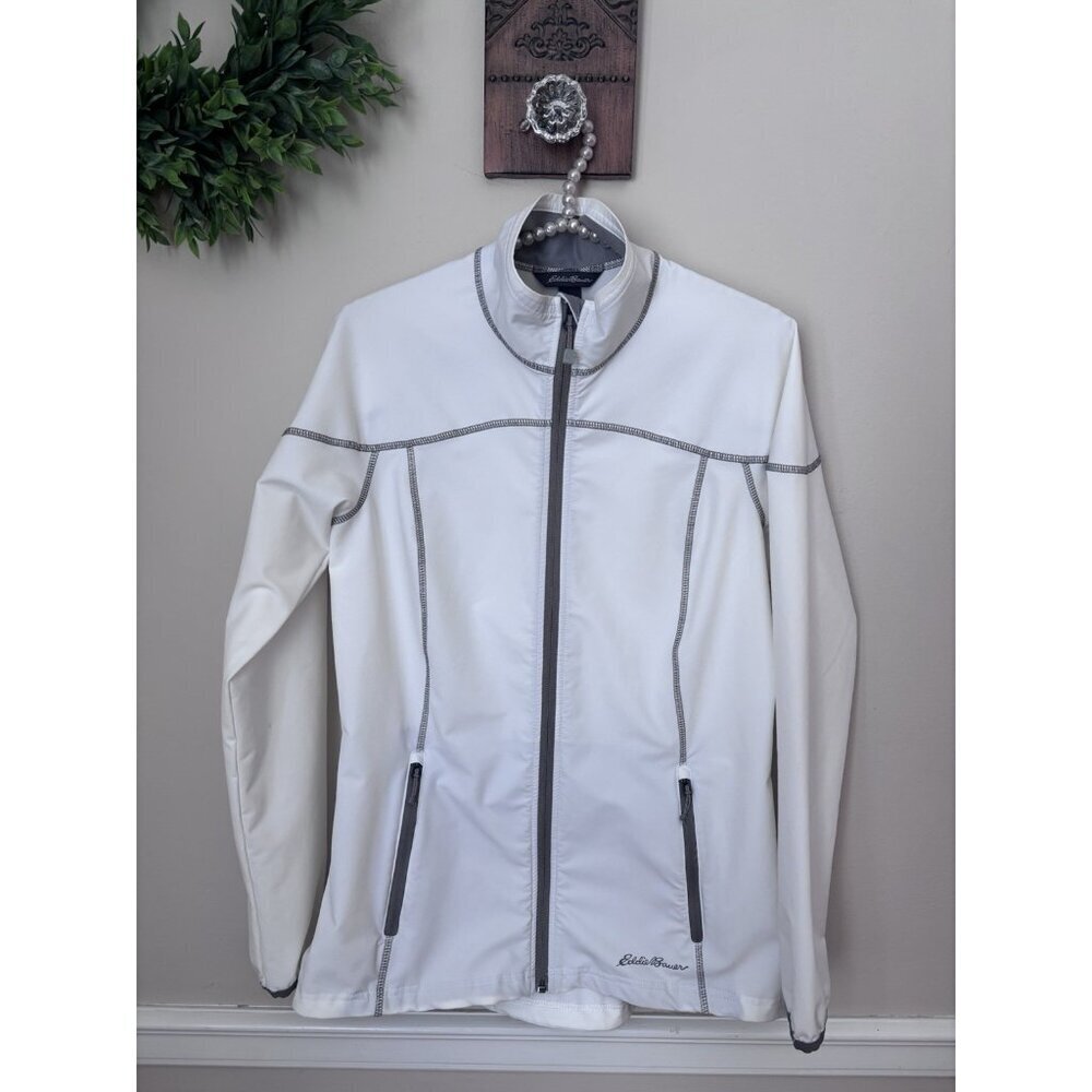 Eddie Bauer Womens Size S Jacket White Lightweight Running Windbreaker Full Zip